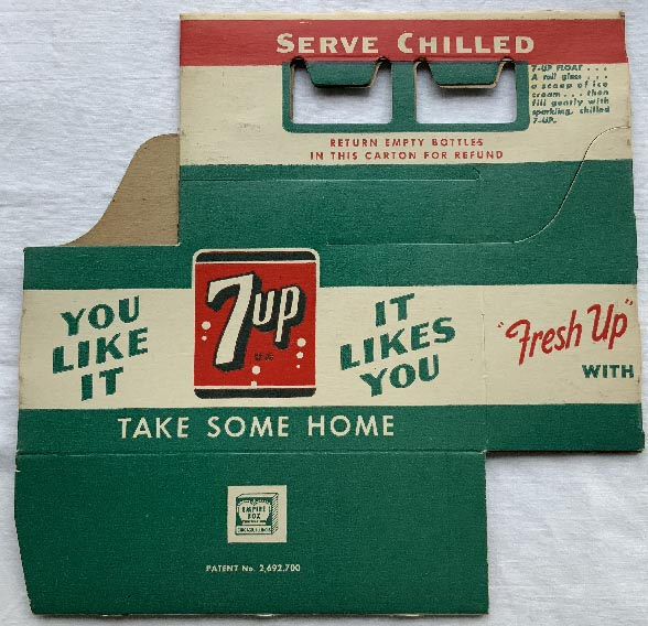 vintage as new vintage US made 7up soda box with patent number dating to 1954
